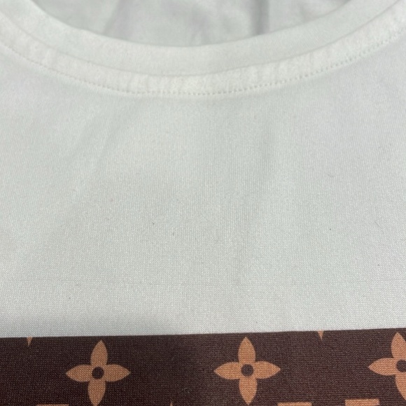 White cap sleeve tee with LV logo. No care tags. Feels like rayon/cotton blend. - Picture 11 of 11